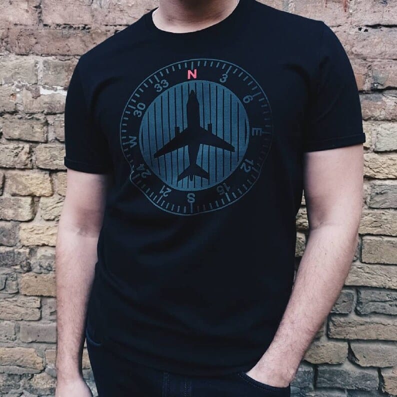 compass Aircraft Compass Heading Indicator T-Shirt with Plane Silhouette Dare to Live Apparel