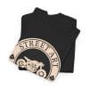 Folded t-shirt featuring a circular "Street Art Cafe Racer" badge with a vintage motorcycle silhouette and ace of spades icons.