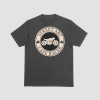 Street Art Cafe Racer - Mockup (1) Navy blue t-shirt featuring a circular "Street Art Cafe Racer" badge with a vintage motorcycle silhouette and ace of spades icons.